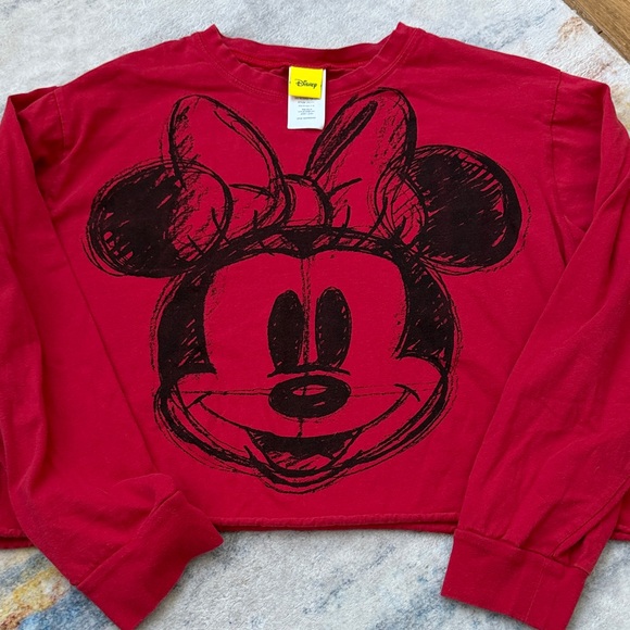 Disney Other - Disney Minnie Mouse Red Cropped Sweatshirt | Graphic Crewneck Pullover